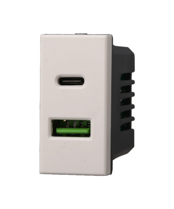 ETTROIT Modulo Presa Caricatore USB 2 Porte 3,1A USB-A + USB Type C Colore Bianco Compatibile Con Bticino Axolute