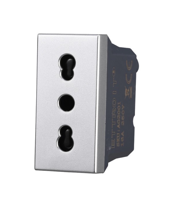ETTROIT Presa Bipasso Bivalente 2P+T 10/16A Colore Grigio Compatibile Con Bticino Axolute