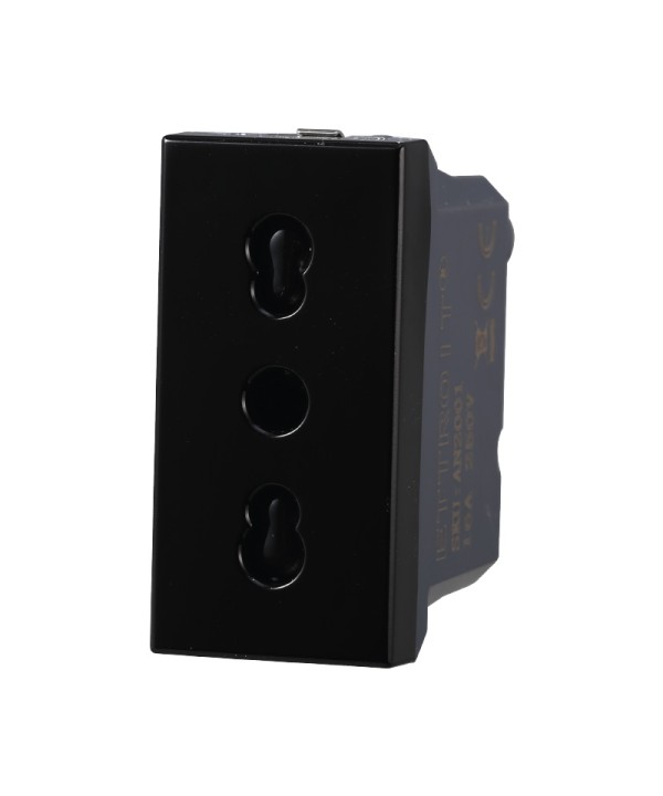 ETTROIT Presa Bipasso Bivalente 2P+T 10/16A Colore Nero Compatibile Con Bticino Axolute