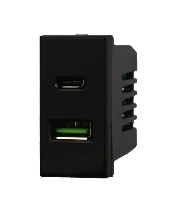 ETTROIT Modulo Presa Caricatore USB 2 Porte 3,1A USB-A + USB Type C Colore Nero Compatibile Con Bticino Axolute