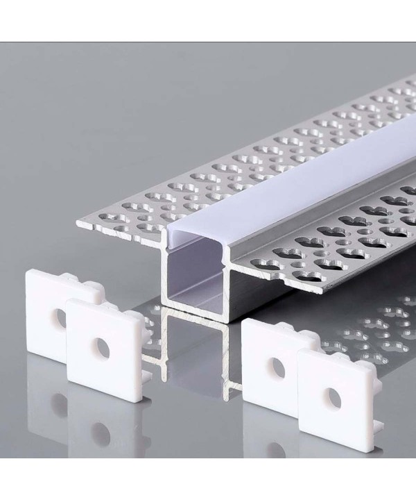 Kit Profilo Alluminio da Incasso Cartongesso da 2 Metri con Alette a Scomparsa Max Spazio LED 12mm Diffusore Satinato e Tappi Inclusi SKU-23173