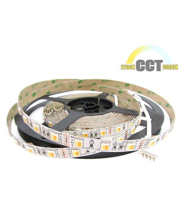 Bobina Striscia Strip Led CCT 300 SMD 5050 WWR 12V Bianco Caldo Neutro Freddo Tutto In Uno Da 2700K A 10000K 5 Metri IP20