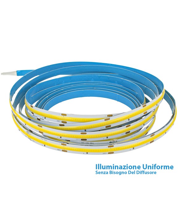 24V Bobina Striscia Led COB 14W/M 120LM/W 1700LM/M CRI 90 Bianco Freddo 6000K 5 Metri IP20 No Puntini Luce Continua Uniforme