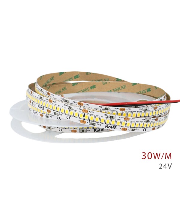 24V Bobina Striscia Led 30W/M 140LM/W 4200LM/M Bianco Caldo 3000K 1200 Smd 2835 5 Metri