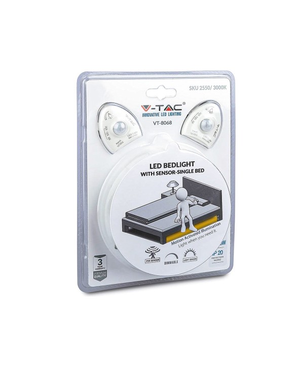 Kit Strip LED 1.2M 2.8W/M Luce Scendiletto Doppio 3000K Dimmerabile Alimentatore + Sensore di Movimento PIR SKU-2550