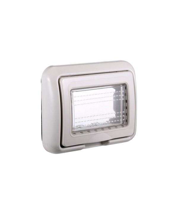 Placca con Coperchio Supporto Stango Idrobox IP55 Compatibile Con Bticino Living Light 3P Grigio