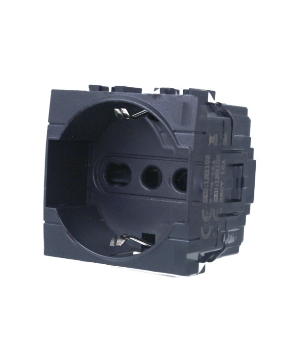 ETTROIT Presa Schuko 2P+T 16A Colore Nero Compatibile Con Bticino Living International