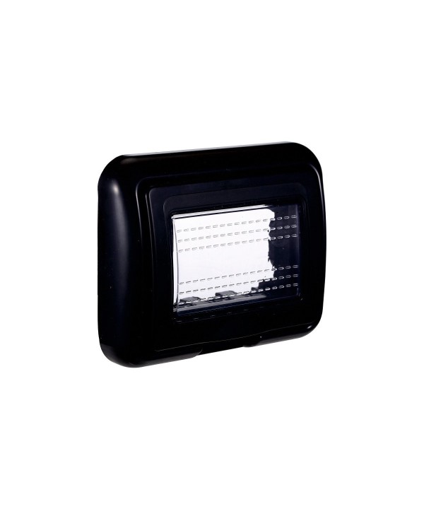 Placca con Coperchio Supporto Stango Idrobox IP55 Compatibile Con Bticino Living Light 3P Nero