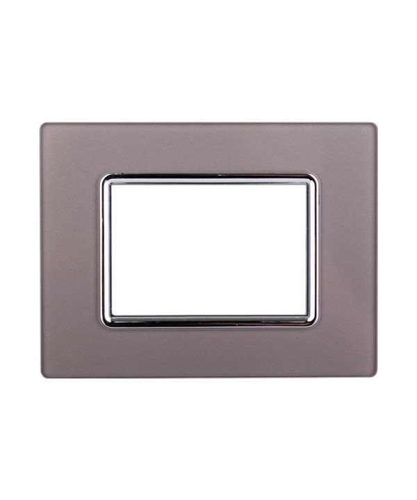 ETTROIT Placca In Vetro Serie Space 3P Colore Silver Compatibile Con Bticino Living Light