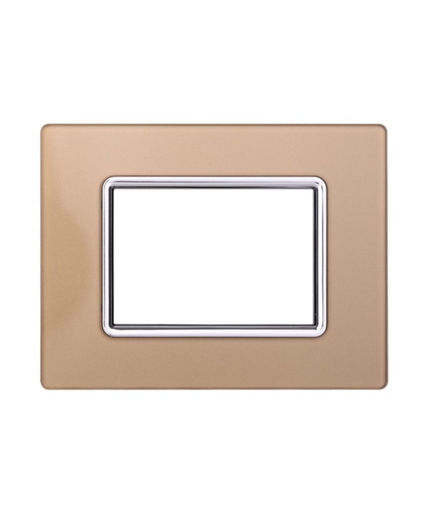ETTROIT Placca In Vetro Serie Space 3P Colore Oro Compatibile Con Bticino Living Light