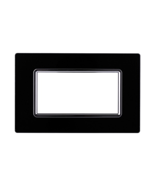 ETTROIT Placca In Vetro Serie Space 4P Colore Nero Compatibile Con Bticino Living Light