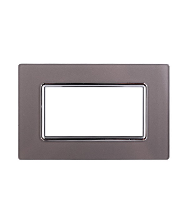 ETTROIT Placca In Vetro Serie Space 4P Colore Silver Compatibile Con Bticino Living Light