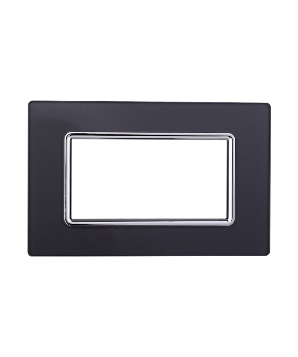 ETTROIT Placca In Vetro Serie Space 4P Colore Acciaio Scuro Compatibile Con Bticino Living Light
