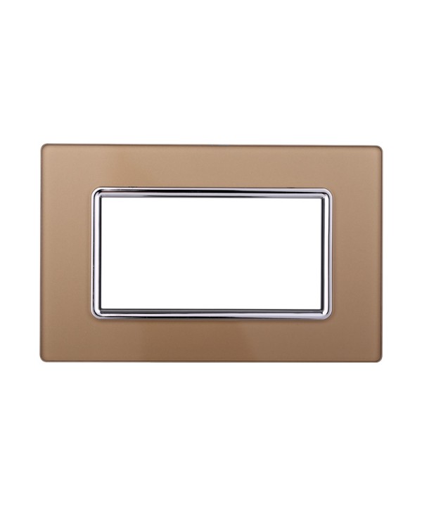 ETTROIT Placca In Vetro Serie Space 4P Colore Oro Compatibile Con Bticino Living Light