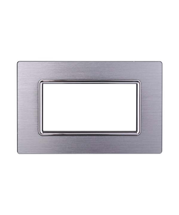 ETTROIT Placca In Alluminio Serie Space 4P Colore Silver Lucido Compatibile Con Bticino Living Light