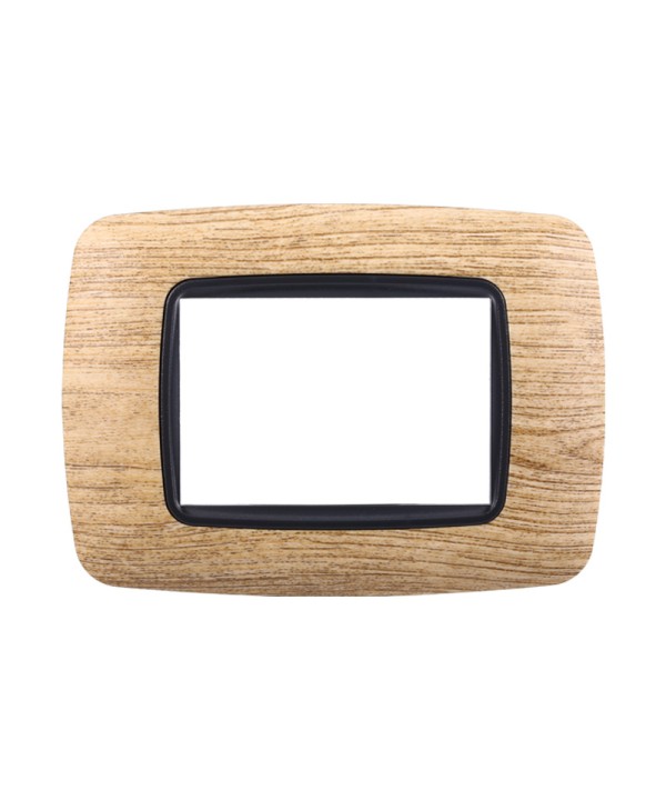 ETTROIT Placca Plastica Bombata Serie Space 3P Colore Legno Chiaro Compatibile Con Bticino Living Light