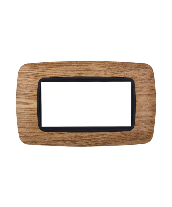 ETTROIT Placca Plastica Bombata Serie Space 4P Colore Legno Scuro Compatibile Con Bticino Living Light