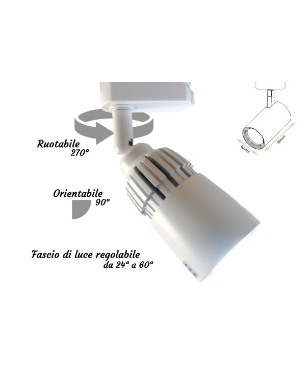Faro Lampada Led A Binario 10W Bianco Neutro Carcassa Bianca Angolo Luce Regolabile Da 24 a 60 Gradi