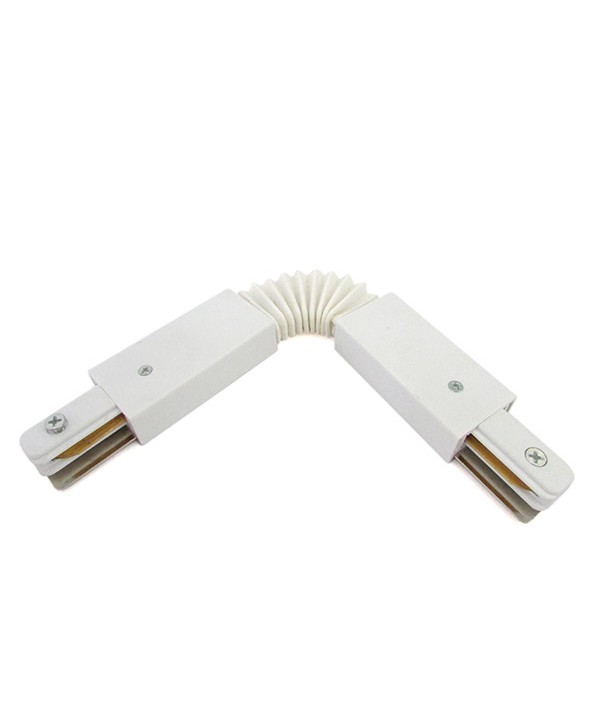 Giunto Connettore Curva Flessibile per Binario Mono Fase Colore Bianco Doppia Testa Per Mono Fase