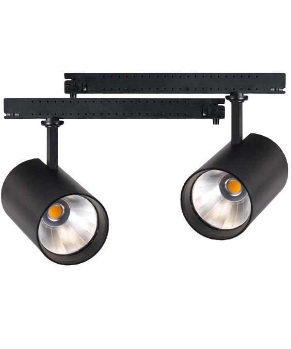 2 Kit Faro Led Da Binario Trifase 30W 4000LM Carcassa Nera 3000K Con Alimentatore Scomparsa CRI 90 UGR 19