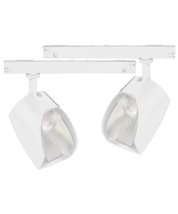 2 Kit Faro Led Da Binario Asimmetrico Trifase 30W 4000LM Carcassa Bianca 3000K Con Alimentatore Scomparsa CRI 90 UGR 19