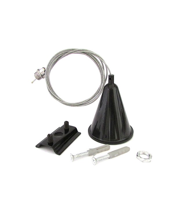 Kit Cavo Sospensione Per Binario Mono Fase Colore Nero Filo 150cm da Un Lato