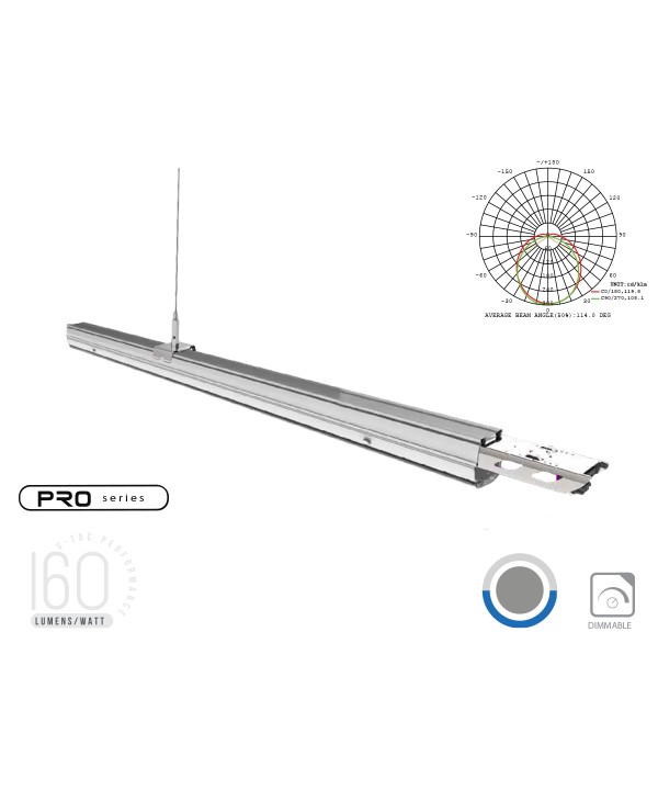 Plafoniera LED Lineare A Sospensione Follow 50W 150cm Lente Opale 120 Gradi 4000K IP20 Dimmerabile SKU-1364