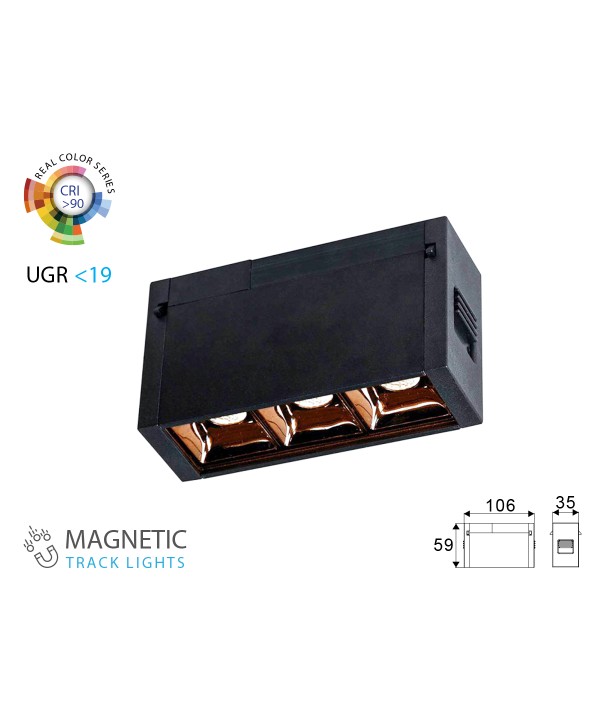 Faretto Led Spotlight 3X1W 24V Caldo 3000K CRI 90 UGR 19 Per Sistema Binario Magnetico SKU-7960