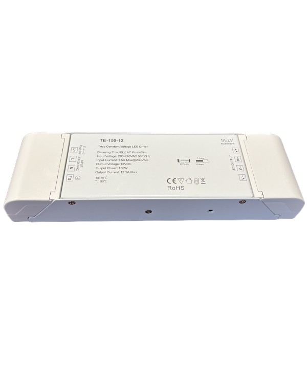 Alimentatore Dimmerabile CV 12V 150W Triac ELV Pulsante N.O. Varialuce Su 220V Per Striscia Led TE-150-12