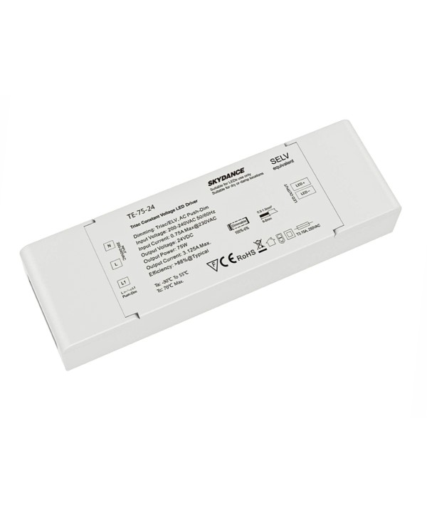 Alimentatore Dimmerabile CV 24V 75W Triac + Pulsante N.O. Varialuce Su 220V Per Striscia Led 24V TE-75-24