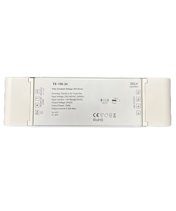 Alimentatore Dimmerabile CV 24V 150W Triac ELV Pulsante N.O. Varialuce Su 220V Per Striscia Led TE-150-24