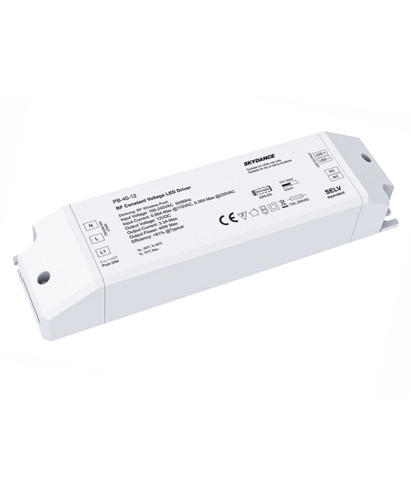 Alimentatore Dimmerabile CV 12V 40W Con Pulsante N.O. e Telecomando RF 2.4G Per Striscia Led 12V PB-40-12