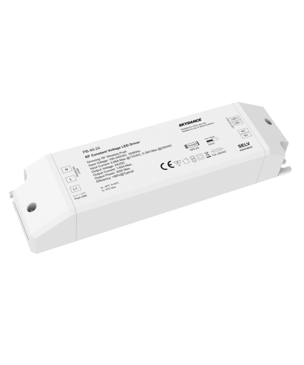 Alimentatore Dimmerabile CV 24V 40W Con Pulsante N.O. e Telecomando RF 2.4G Per Striscia Led 24V PB-40-24