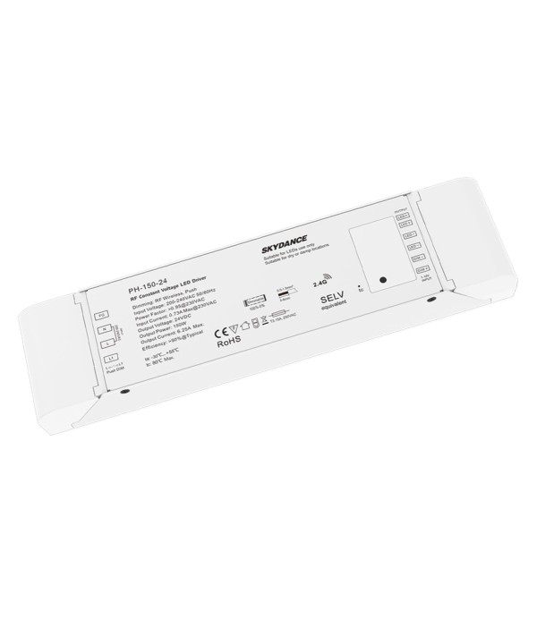 Alimentatore Dimmerabile CV 24V 150W Con Pulsante N.O. e Telecomando RF 2.4G Per Striscia Led 24V PH-150-24