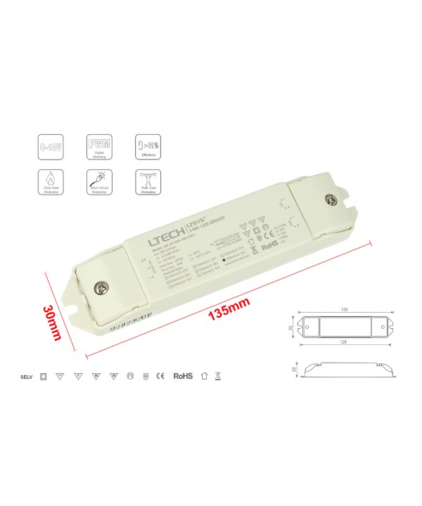 Led Driver CC 600mA 3-16V 10W Dimmerabile 0-10V 1-10V PWM