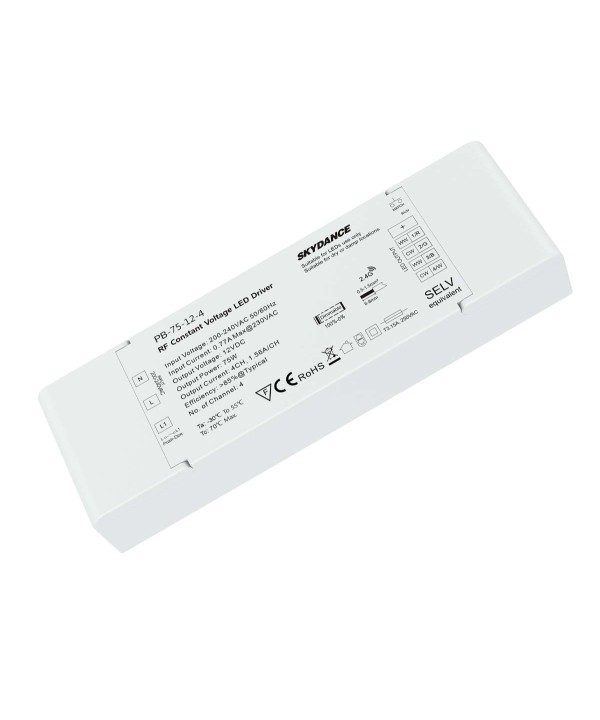 Alimentatore Dimmerabile CV 12V 75W 4 Canali Con Pulsante N.O. e Telecomando RF 2.4G Per Striscia Led PB-75-12-4