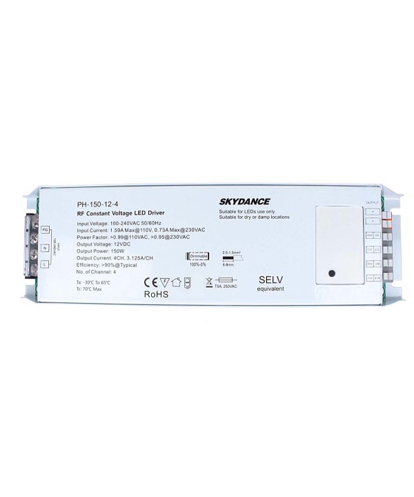 Alimentatore Dimmerabile CV 12V 150W 4 Canali Con Pulsante N.O. e Telecomando RF 2.4G Per Striscia Led PH-150-12-4