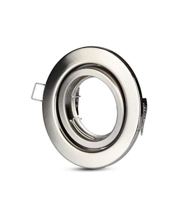 Porta Faretto Led GU10 MR16 Rotondo Con Molla Colore Nichel Satinato Orientabile Spotlight Fitting SKU-3470