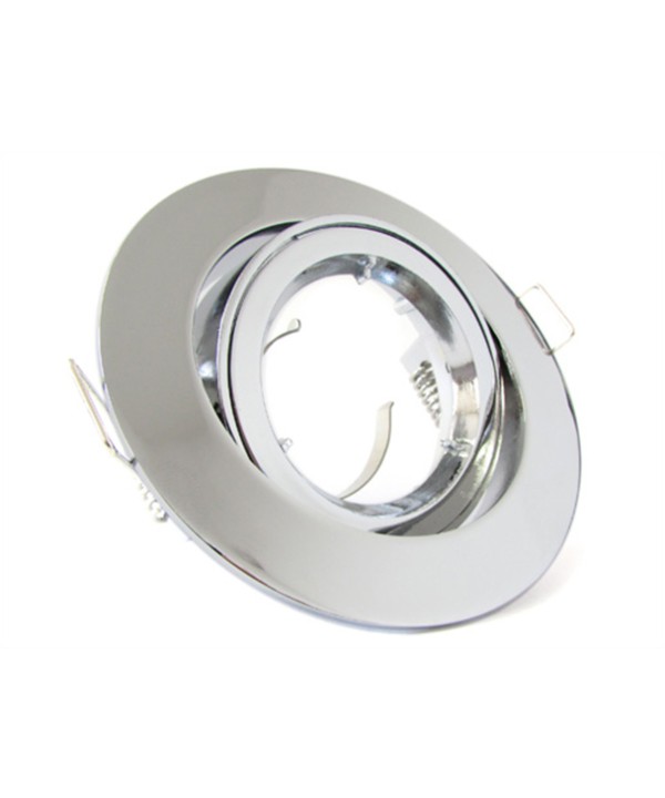 Porta Faretto Led GU10 MR16 Orientabile Rotondo Con Ghiera Cromato