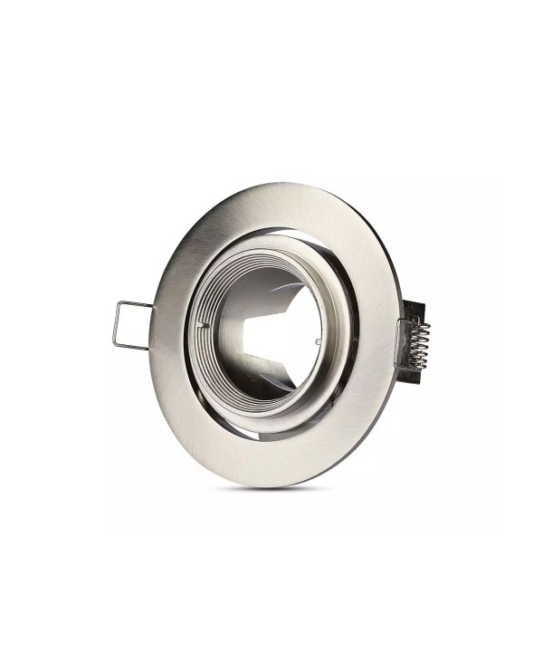 Porta Faretto Led GU10 MR16 Da Incasso Colore Nichel Satinato 90 Gradi Orientabile Rotondo Con Ghiera SKU-3690
