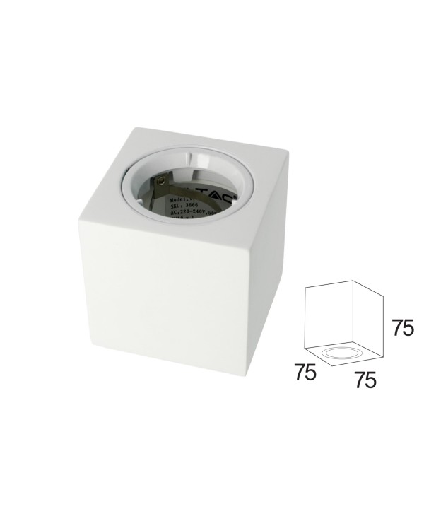 Portafaretto Da Soffitto Quadrato In Gesso Verniciabile Per Lampade GU10 Con Anello In Alluminio Bianco SKU-3666