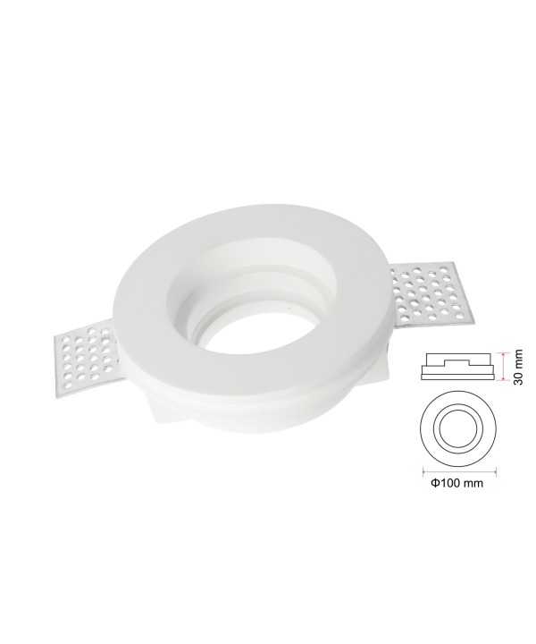 Portafaretto Lampada Led GU10 Da Incasso A Scomparsa Corpo Rotondo In Gesso Bianco Verniciabile Diametro 100mm SKU-3652