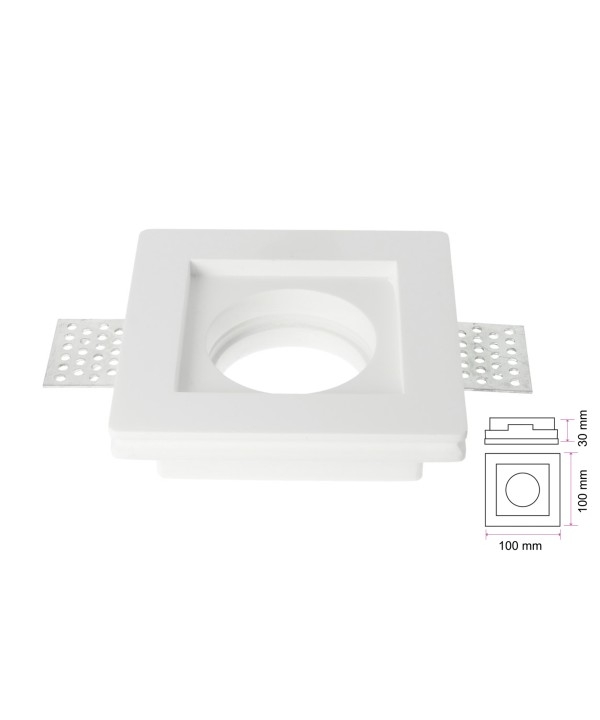 Portafaretto Lampada Led GU10 Da Incasso A Scomparsa Corpo Quadrato Gesso Bianco Verniciabile 100 x 100 mm SKU-3651