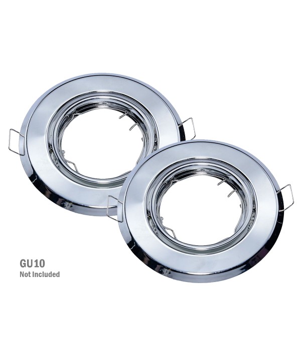 2 PZ Porta Faretti Led GU10 MR16 Rotondo Orientabile Con Molla Colore Cromato SKU-8940
