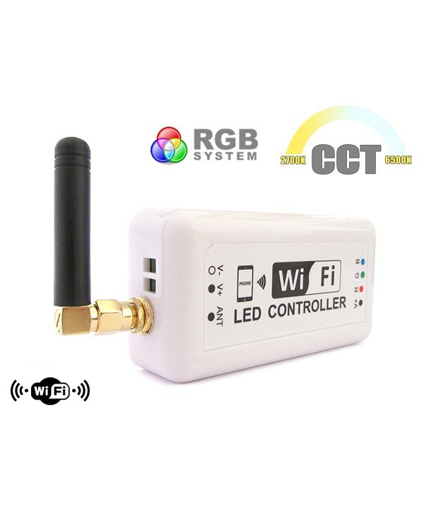 WiFi Mini Centralina Led CCT Dimmer RGB Controller Domotica Con Iphone iOS Smartphone Android 12V 24V 3X4A