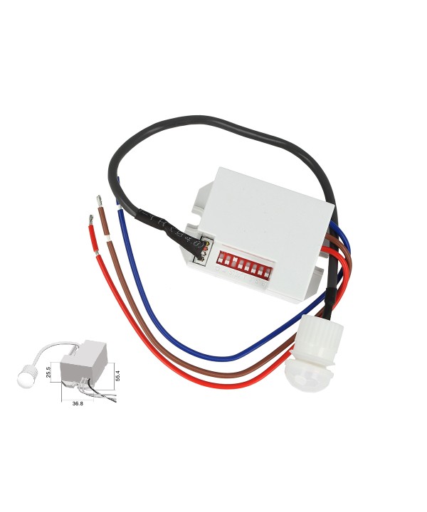 Sensore di Movimento a Infrarossi e Crepuscolare Montaggio Da Incasso Foro 12mm IP20 360 Gradi SKU-5082