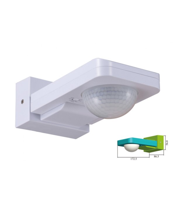 Sensore di Movimento a Infrarossi e Crepuscolare Montaggio a Parete Muro Carcassa Bianca IP65 Esterno Braccio Orientabile SKU-1500