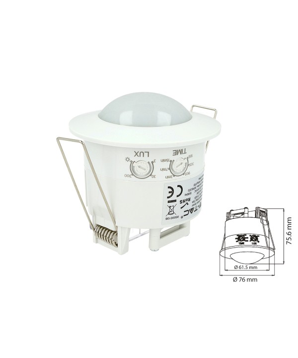 Sensore di Movimento a Infrarossi e Crepuscolare Montaggio Da Incasso Colore Bianco 360 Gradi IP20 SKU-5090