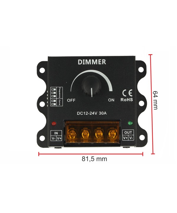 Led Dimmer PWM Manuale Con Rotella Frequenza e Curva Regolabile 12V 24V 30A DM110