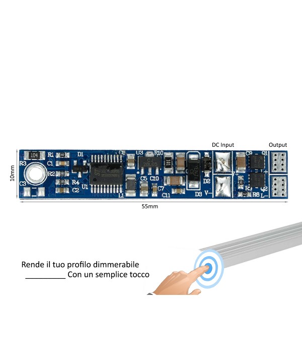 Interruttore Led Dimmer Sensore Touch Tocca Profilato Alluminio 12V 24V 3A Con Memoria Max 3 Metri